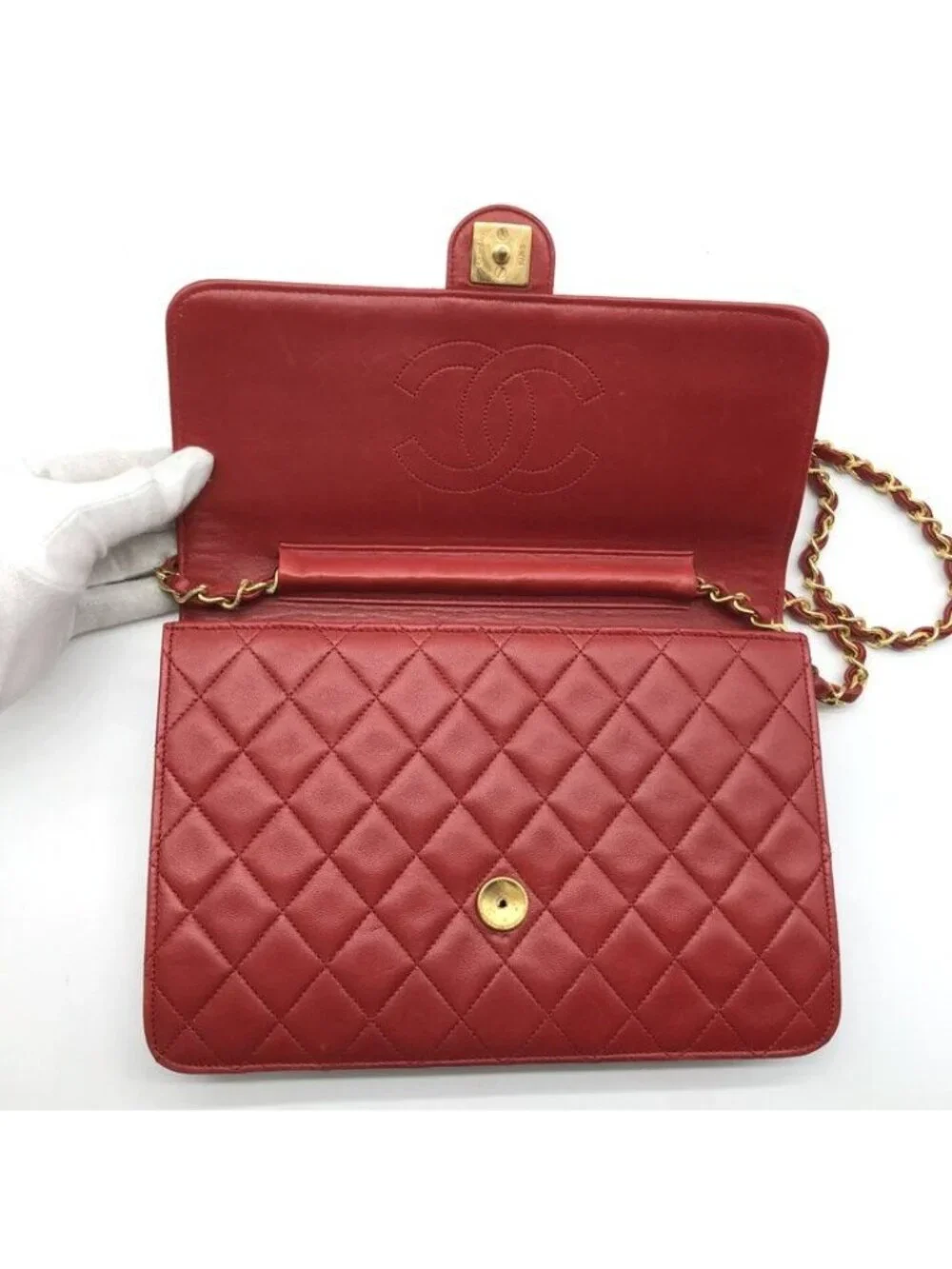 Chanel CC Logo Quilted Chain Shoulder Bag Push Lock Leather